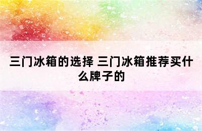 三门冰箱的选择 三门冰箱推荐买什么牌子的